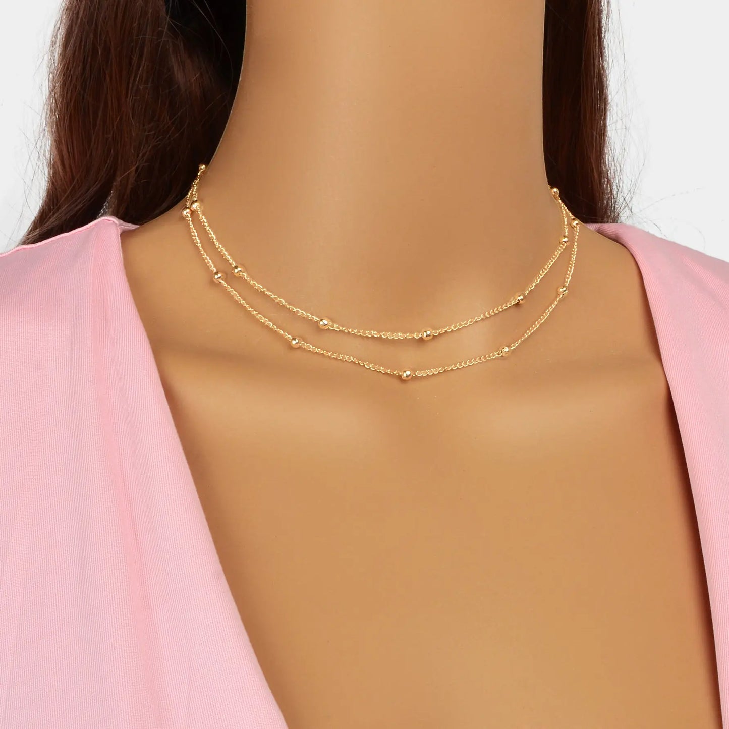 5pcs Gold Beads Chain Layered Necklaces Simple Short Chokers Delicate Jewellery Feelontop Jewellery