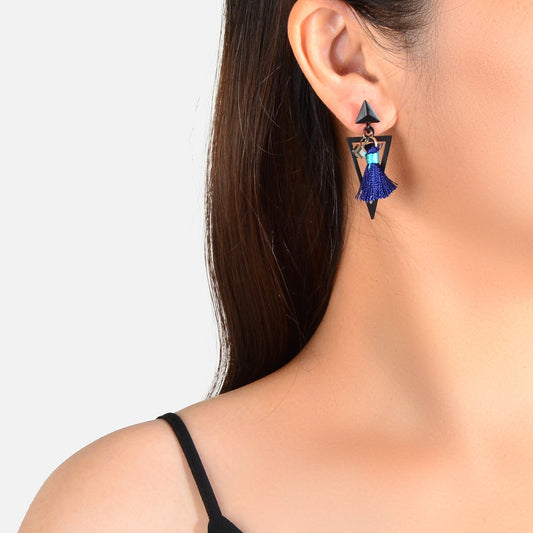 Black Triangle Blue Tassel Dangle Earrings Ethnic Traditional Jewellery Gift Feelontop Jewellery