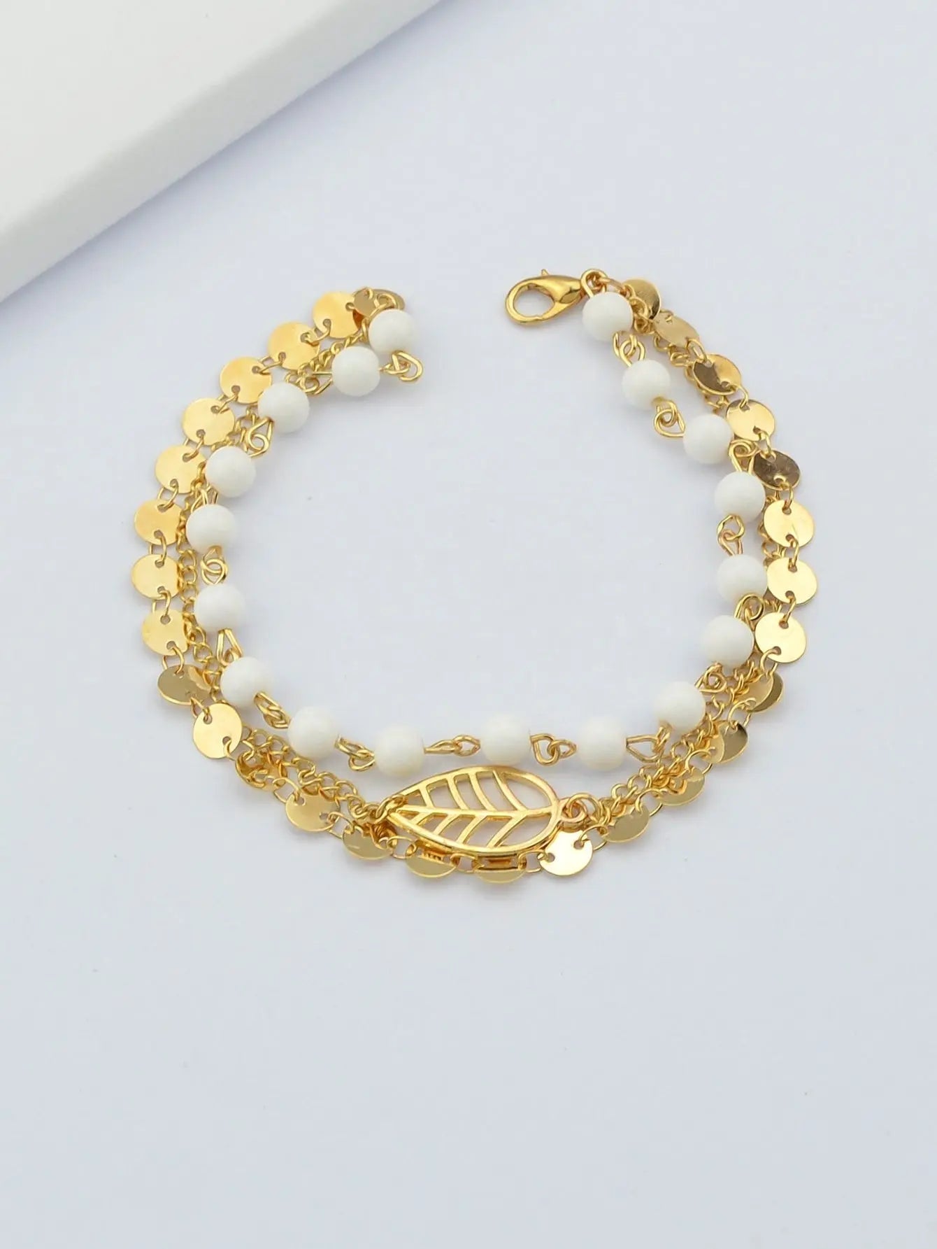 1 pc Foot Beach Jewellery Gold Silver Multi-layer Chain White Beads Leaf Anklet Feelontop Jewellery