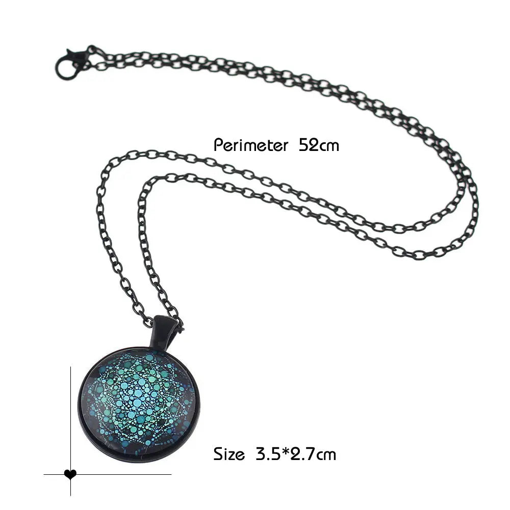Gothic Black Chain Geometric Pattern Acrylic Round Ball Pendant Ethnic Necklace Feelontop Jewellery