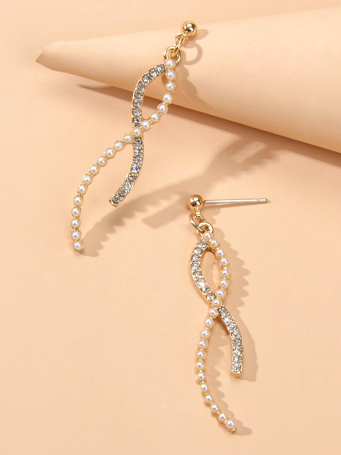 Textured Full Rhinestone Pearl Luxurious S Dangle Earrings Wedding Anniversary Feelontop Jewellery
