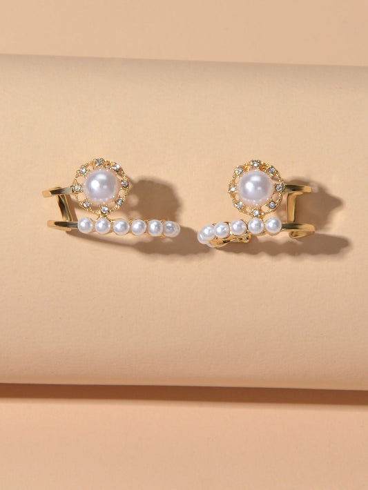 Textured Anniversary Wedding Jewellery Pearl Rhinestone Geometric Stud Earrings Feelontop Jewellery