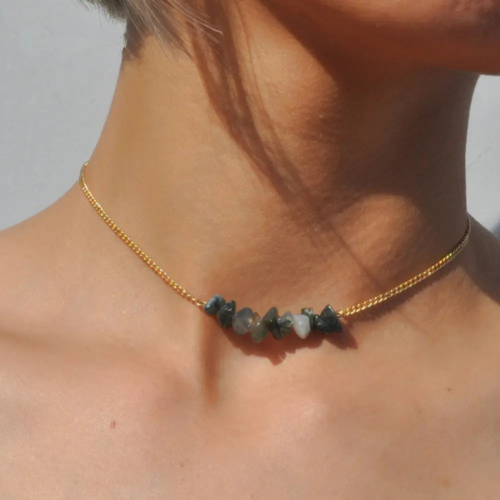 Bohemian Jewelry Gold Chain Irregular Stone Decor Holiday Choker Necklace Collar Feelontop Jewellery