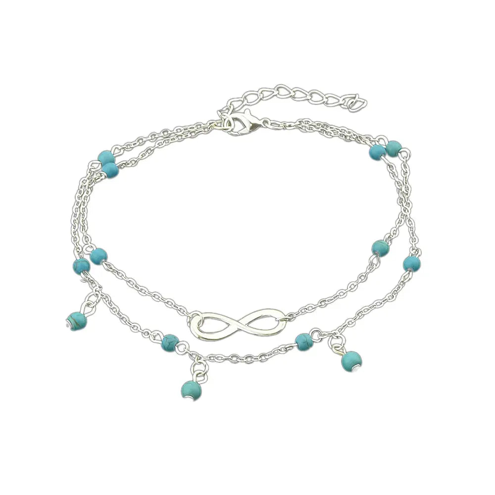 1 pc Double layer Chain Turquoise Infinity Anklet Barefoot Foot Beach Jewellery Feelontop Jewellery
