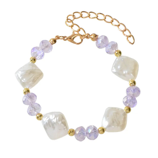 Textured Jewellery Pearl White Purple Beads Bracelet Wedding Party Accessories Feelontop Jewellery