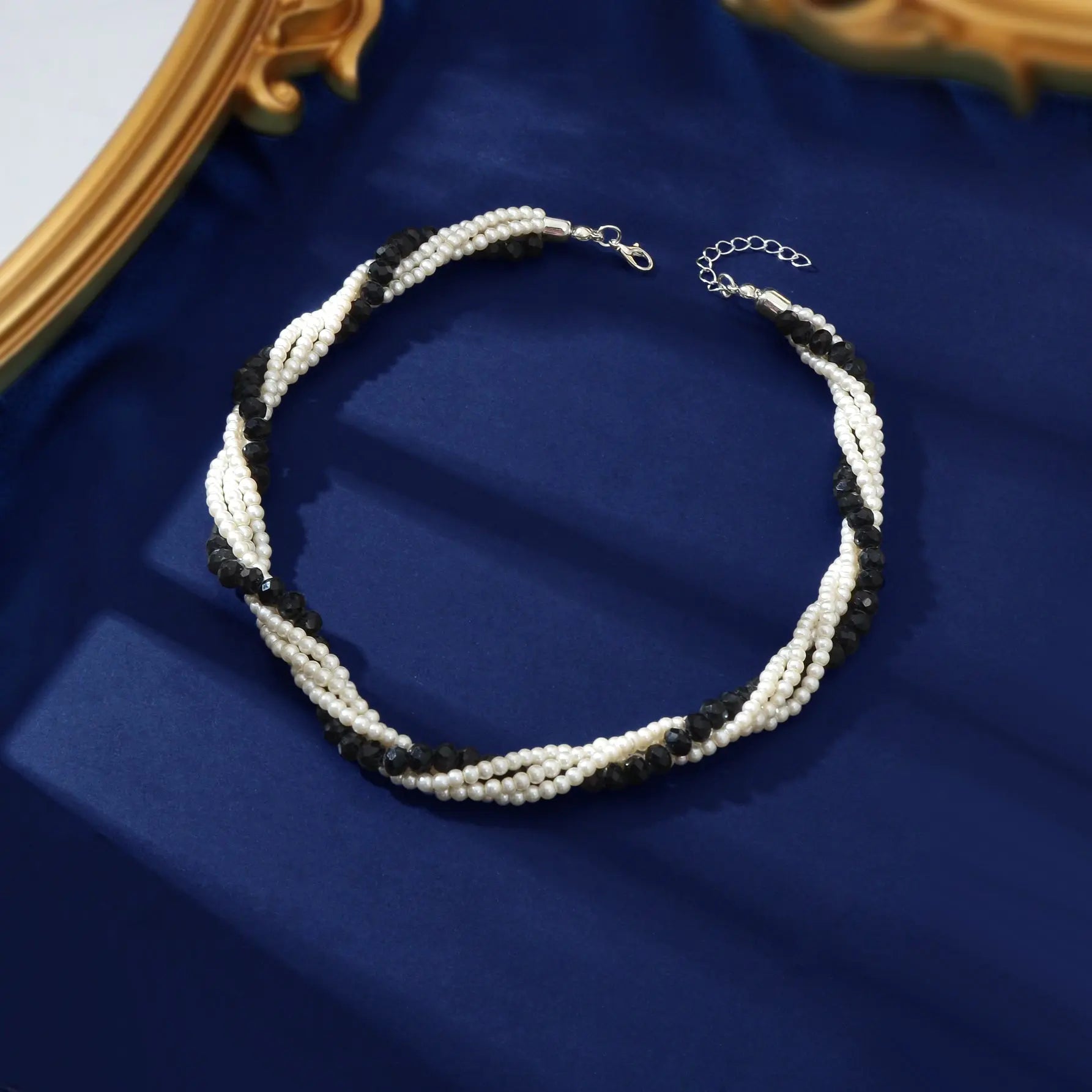 Elegant Black White Beaded Winding Layered Chain Collar Necklace Jewellery Feelontop Jewellery