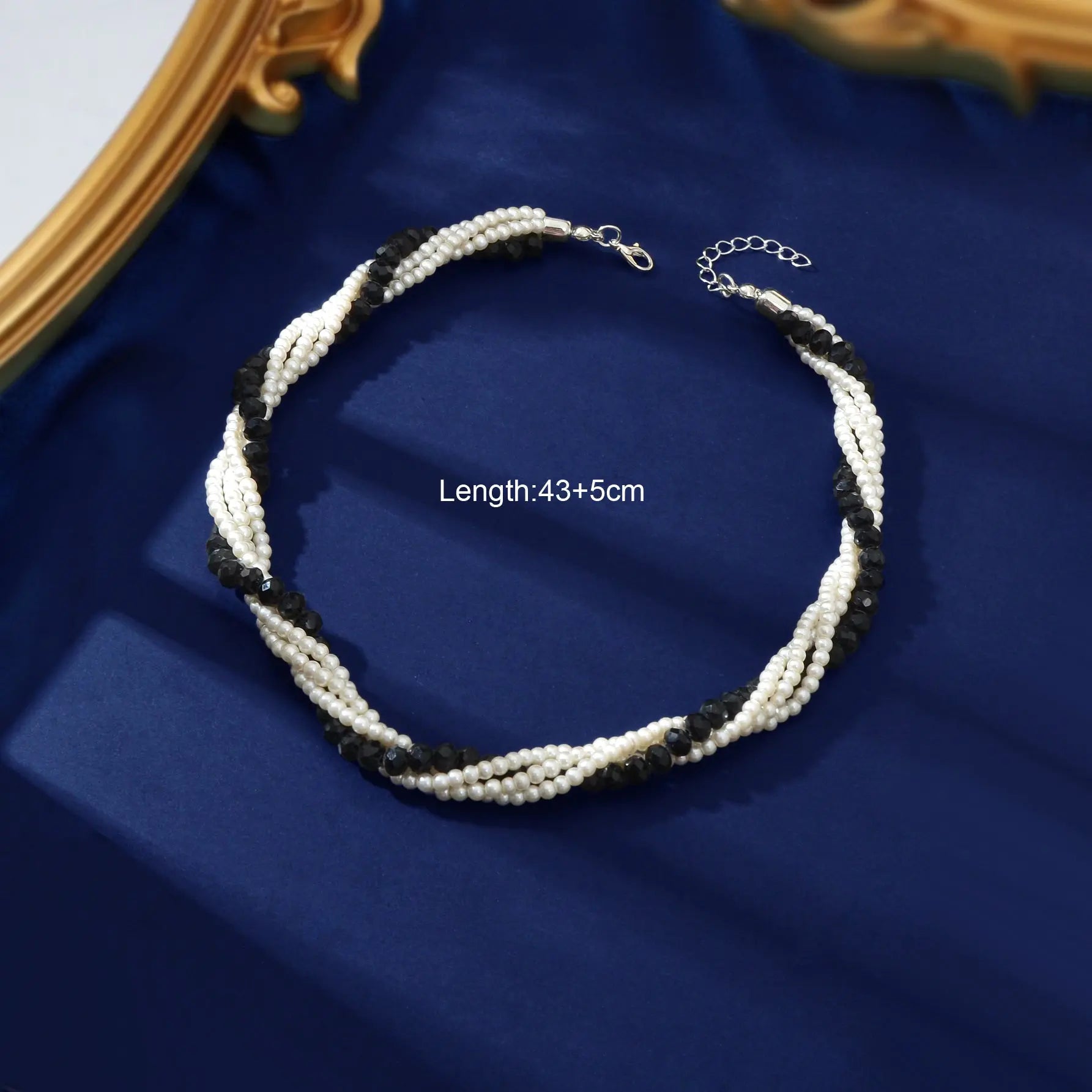 Elegant Black White Beaded Winding Layered Chain Collar Necklace Jewellery Feelontop Jewellery