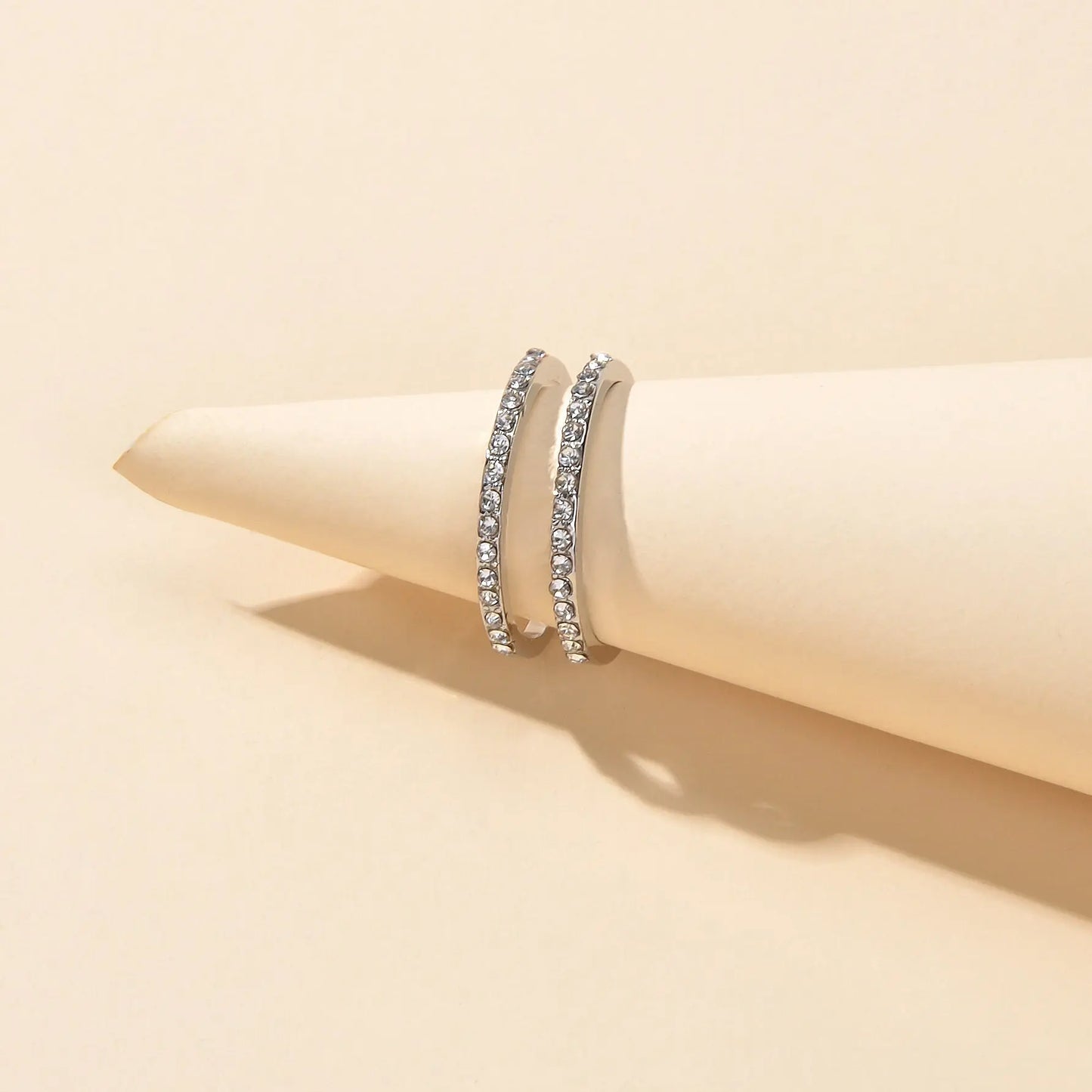 Luxurious Bridal Jewellery Band Women Full Rhinestone Decor Silver Wedding Ring Feelontop Jewellery