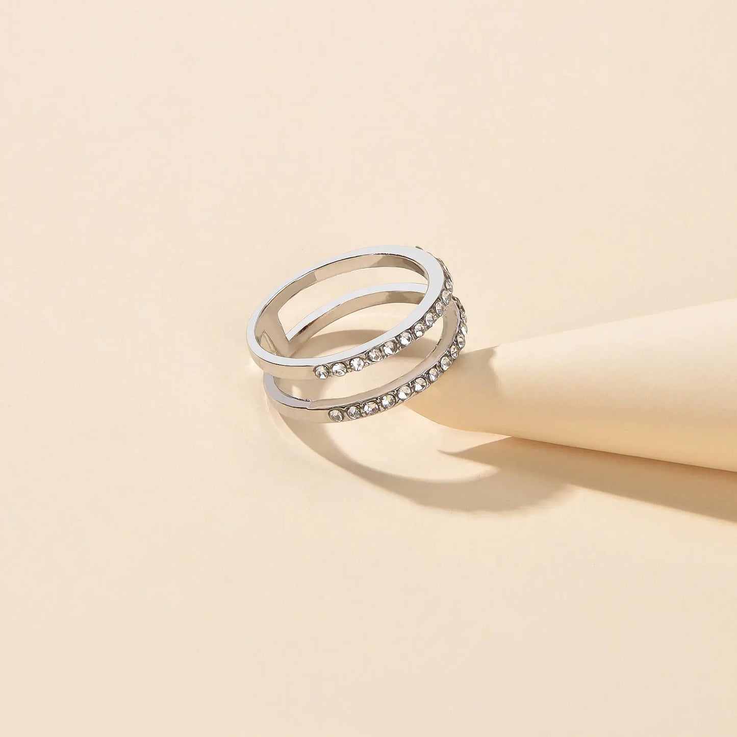 Luxurious Bridal Jewellery Band Women Full Rhinestone Decor Silver Wedding Ring Feelontop Jewellery