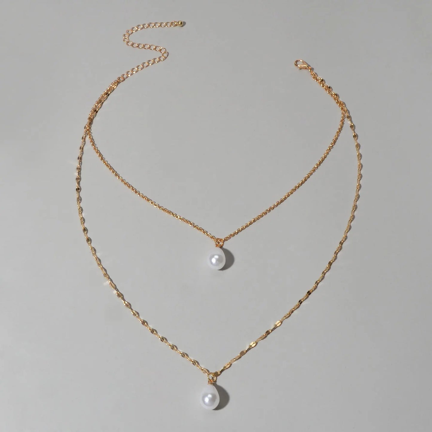 Fashion Double-layer Gold Chain Imitation Pearl Pendant Necklace Gift Jewelry Feelontop Jewellery