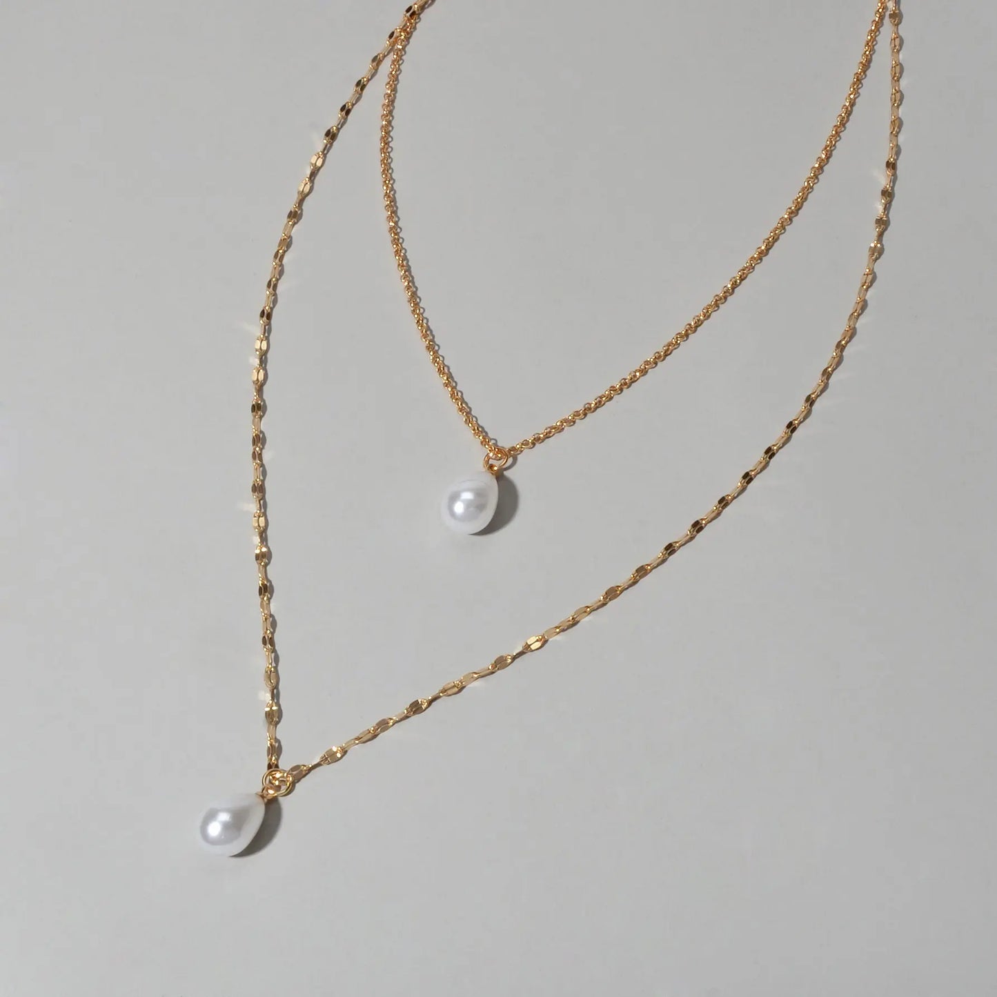 Fashion Double-layer Gold Chain Imitation Pearl Pendant Necklace Gift Jewelry Feelontop Jewellery