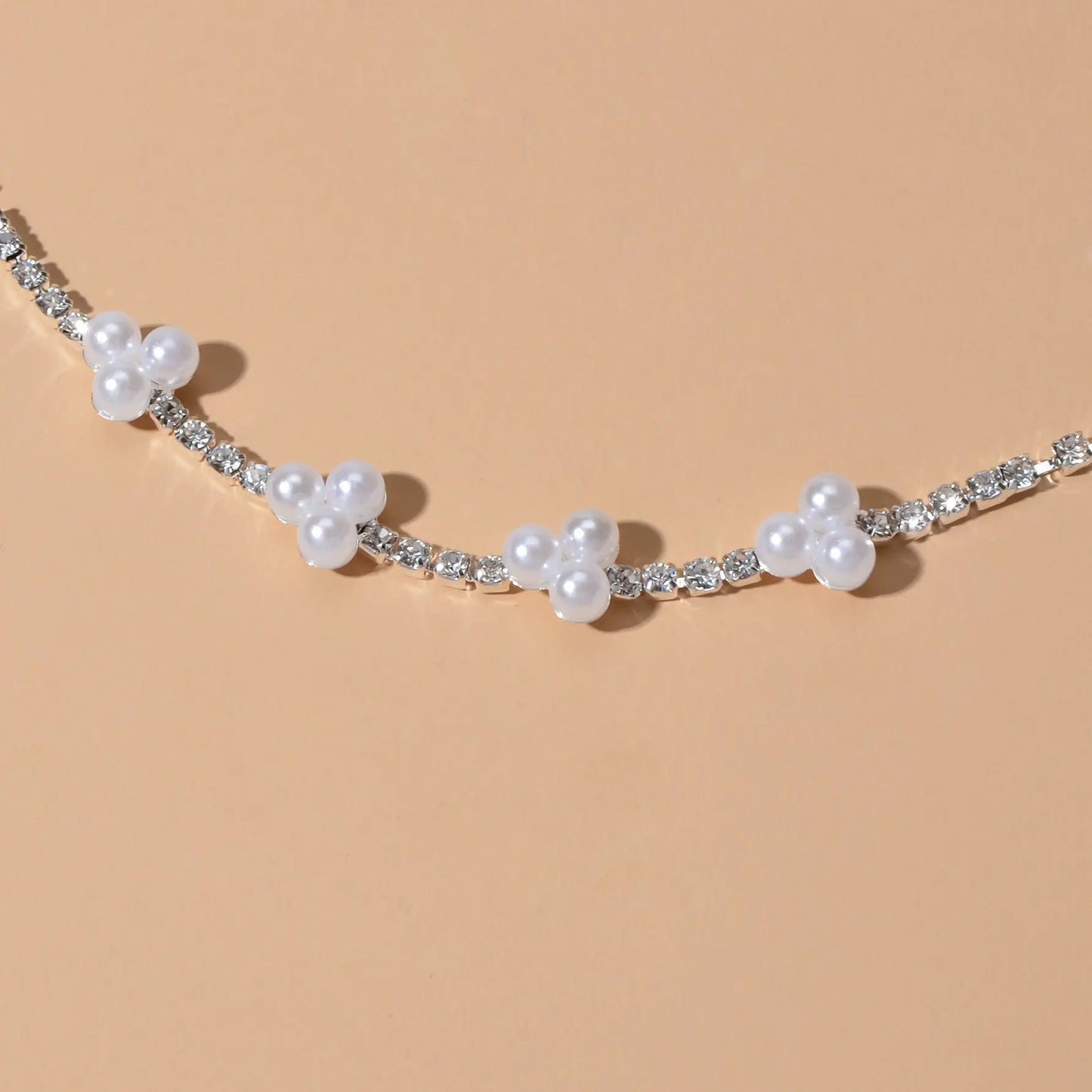 Luxurious Anniversary Wedding Jewellery Rhinestone Pearl Silver Chain Bracelets Feelontop Jewellery