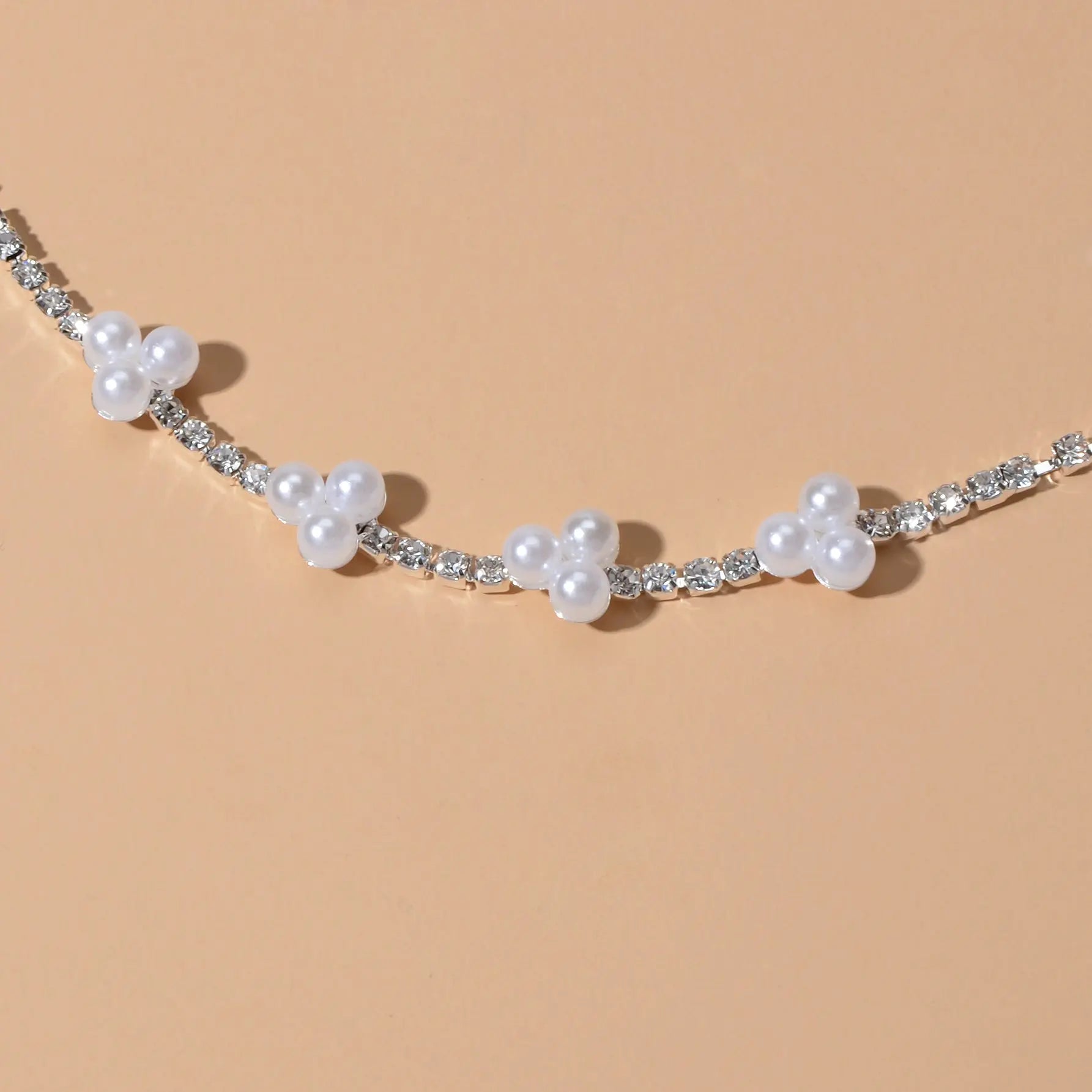 Luxurious Anniversary Wedding Jewellery Rhinestone Pearl Silver Chain Bracelets Feelontop Jewellery