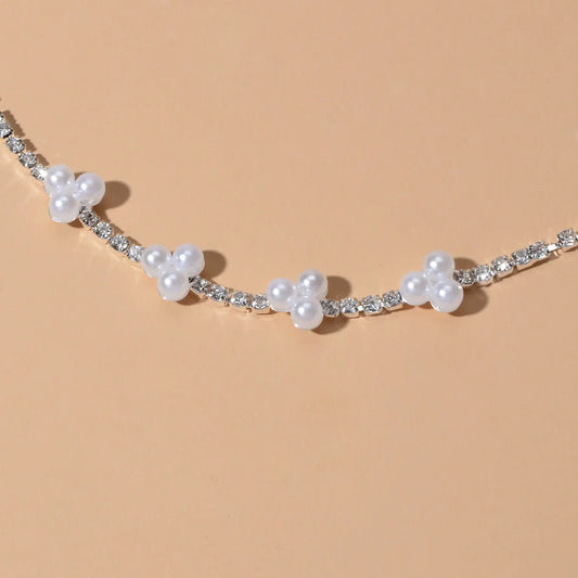 Luxurious Anniversary Wedding Jewellery Rhinestone Pearl Silver Chain Bracelets Feelontop Jewellery