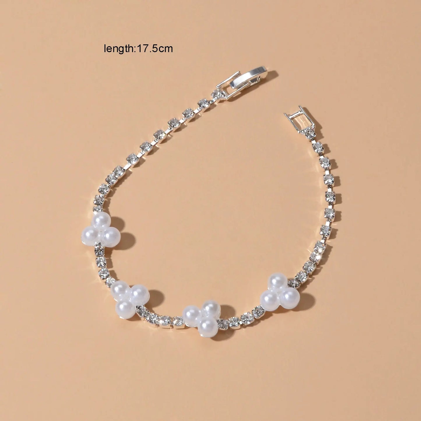 Luxurious Anniversary Wedding Jewellery Rhinestone Pearl Silver Chain Bracelets Feelontop Jewellery