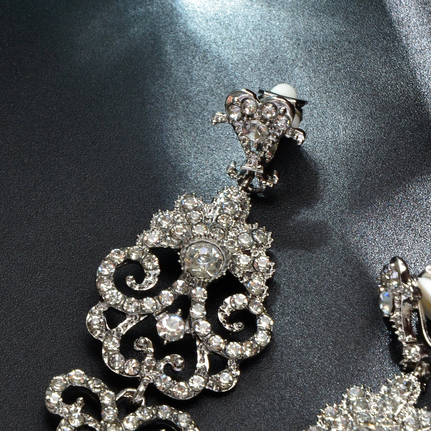 Luxury Rhinestones Silver Hollow Carving Pendant Earrings Banquet Wedding Jewellery Feelontop Jewellery