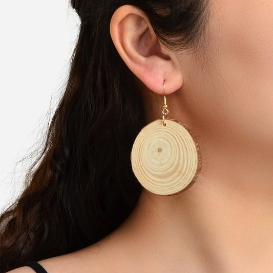 American Jewelry Ethnic Style Annual Rings Wood Dangle Hook Earrings for Holiday Feelontop Jewellery