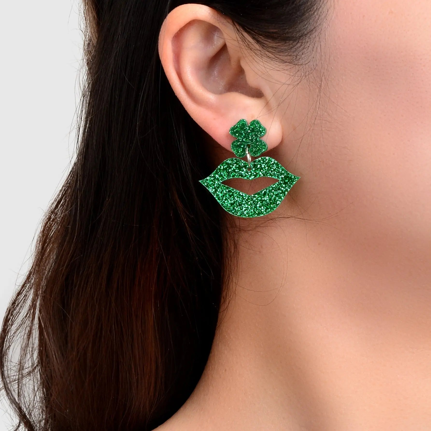 Shining Green Acrylic Lip Clover Pendant Stud Women Earrings Personality Jewelry Feelontop Jewellery