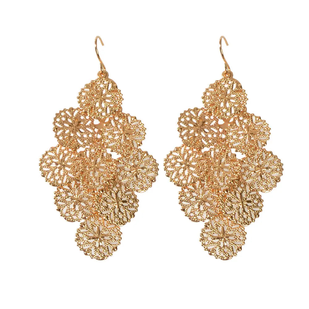 Fashion Jewellery Gold Hollow out Disc Charm Dangle Earrings Women Accessories Feelontop Jewellery