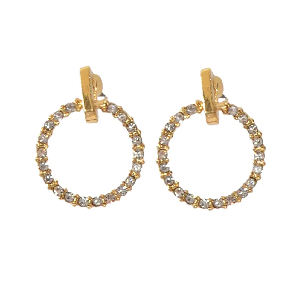 Luxurious Jewellery Stunning Rhinestone Decor Gold Circle Stud Women Earrings Feelontop Jewellery