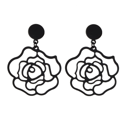 Designer Jewellery Black Hollow out Big Flower Chunky Dangle Party Earrings Gift Feelontop Jewellery