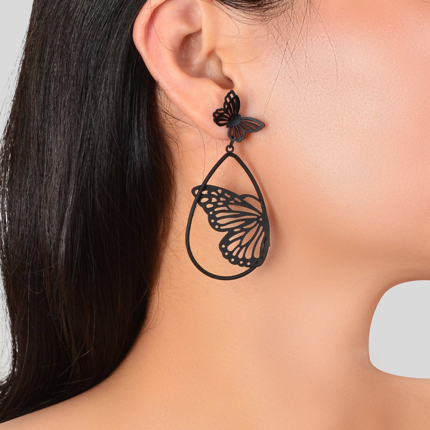 New Retro Black Hollow Butterfly Water Drop Earrings Party Decoration for Women Feelontop Jewellery