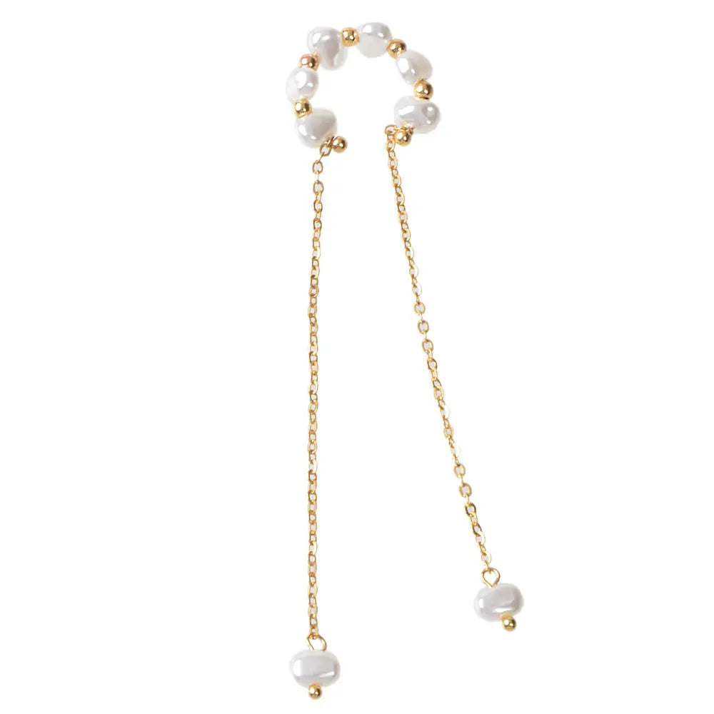 1 pc Fashion Pearl Long Gold Chain Ear Cuff Cartilage Dangle Earrings Accessory Feelontop Jewellery