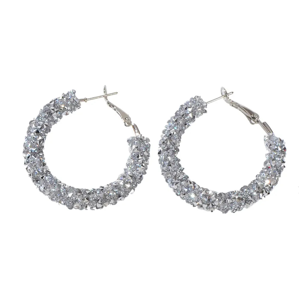 Party Gift Decoration Silver Rhinestone Shining Hoop Huggie Earrings AU Stock Feelontop Jewellery