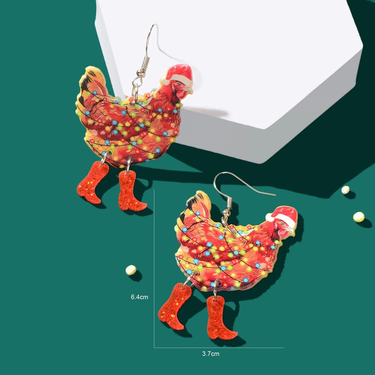 1pair Christmas Coloured Lights Decor Red Big Cock Acrylic Dangle Earrings Women Festival Jewelry Feelontop Jewellery