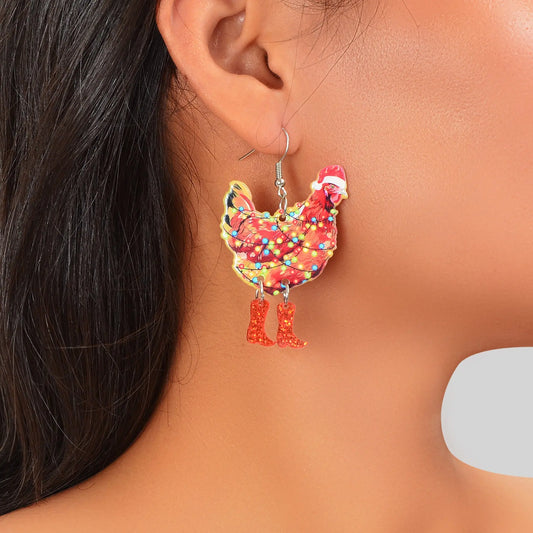 1pair Christmas Coloured Lights Decor Red Big Cock Acrylic Dangle Earrings Women Festival Jewelry Feelontop Jewellery