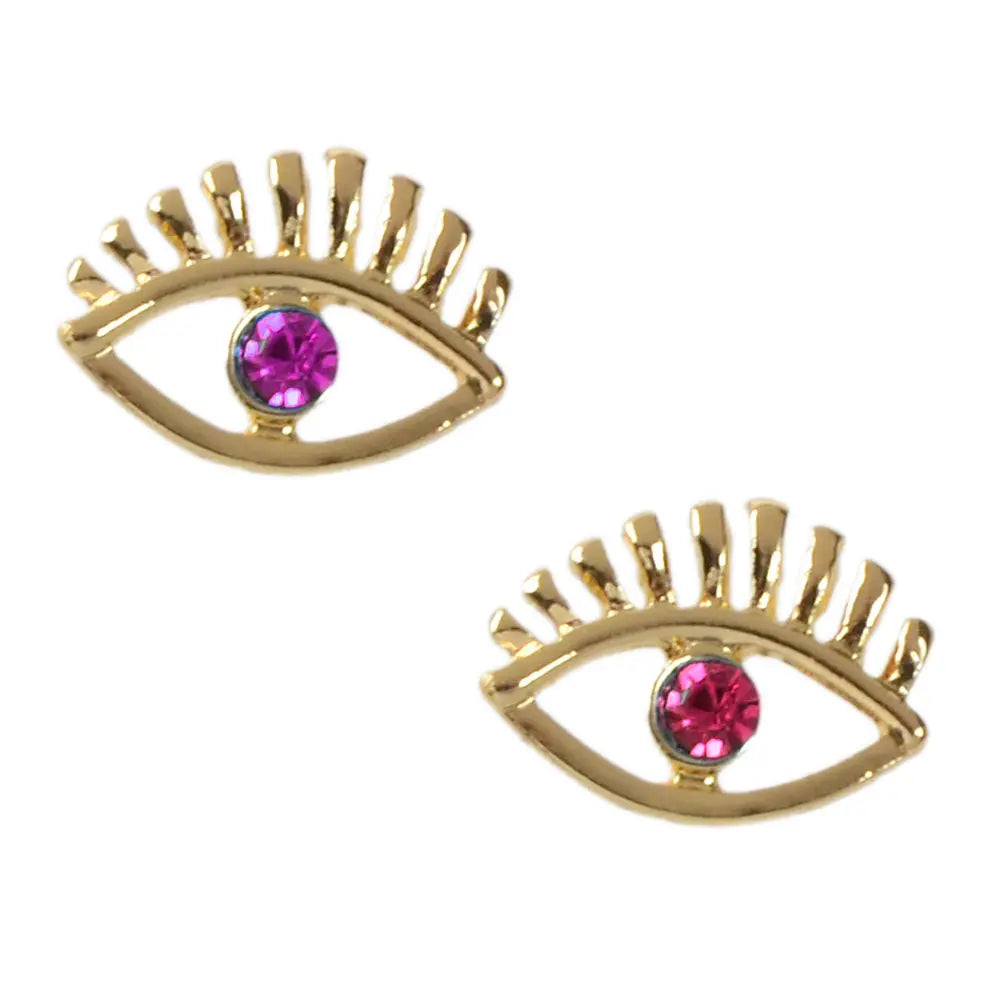 Blue Hotpink Rhinestone Decor Eye Shape Stud Earrings Women Girls Dainty Gifts Feelontop Jewellery