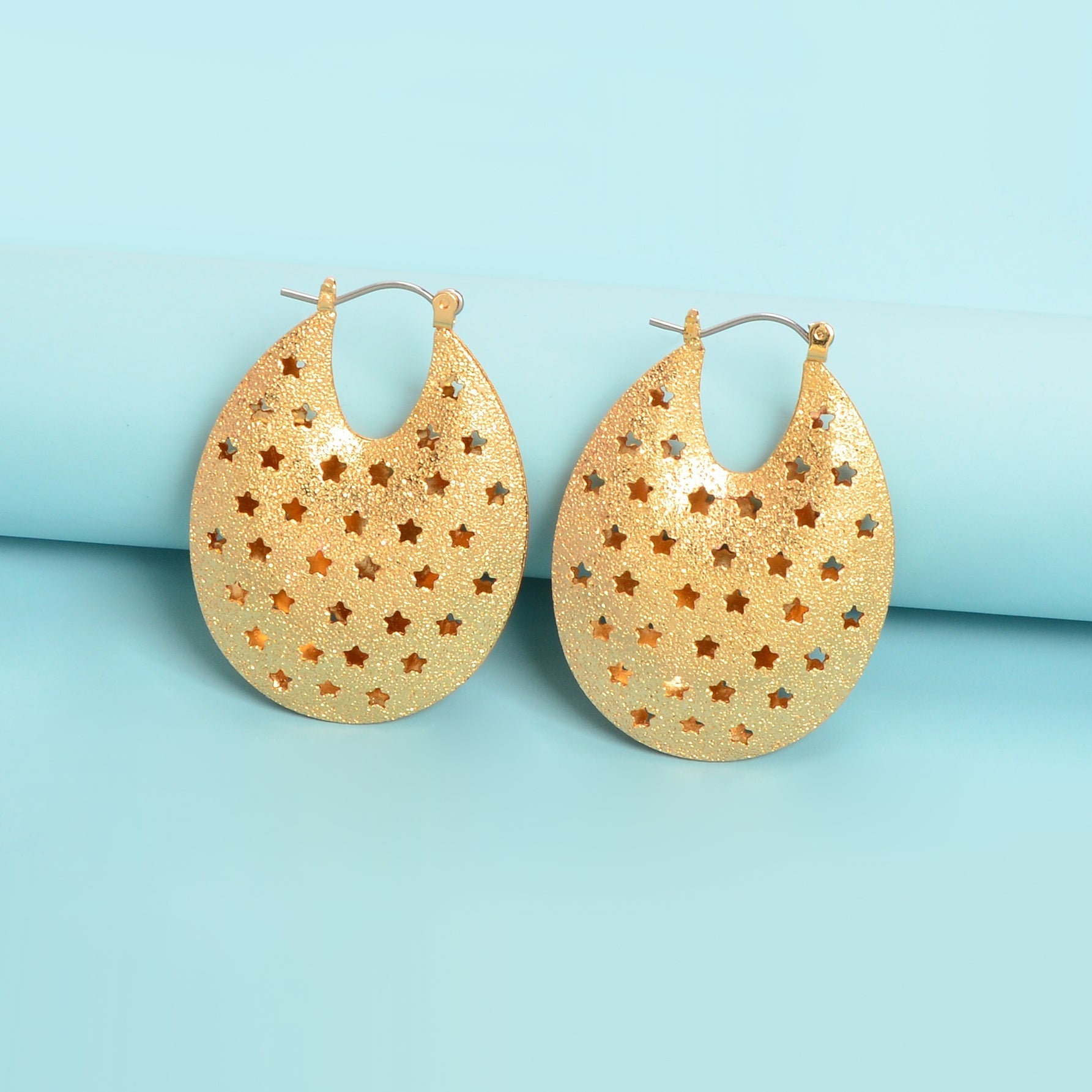 Ladies Designer Jewelry Gold Ellipse Hollow Star Chunky Hoop Statement Earrings Feelontop Jewellery