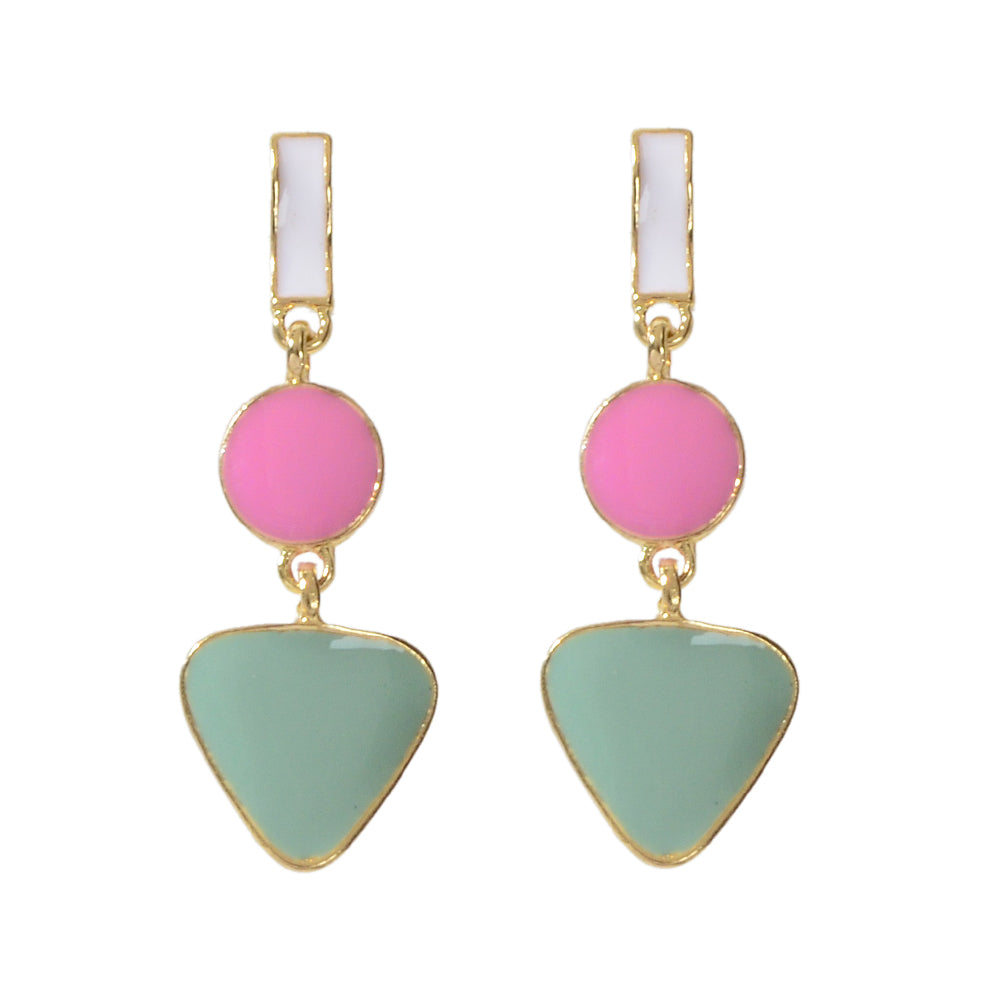 Designer Jewellery Multi-colored Enamel Round Triangle Geometric Dangle Earrings Feelontop Jewellery