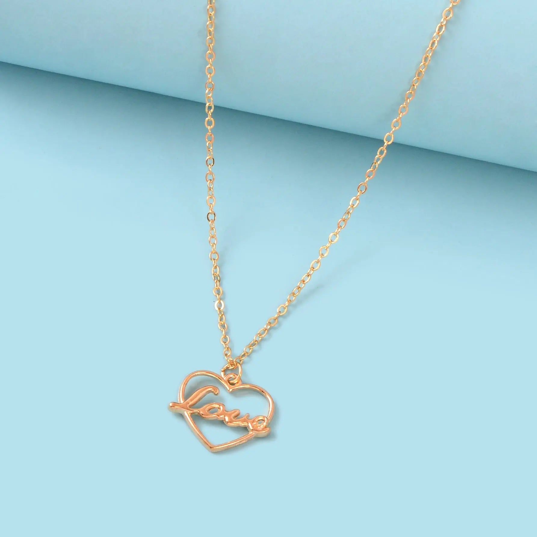 Perfect Wedding Gift Jewellery Gold Chain Heart Letter LOVE Pendant Necklace Feelontop Jewellery