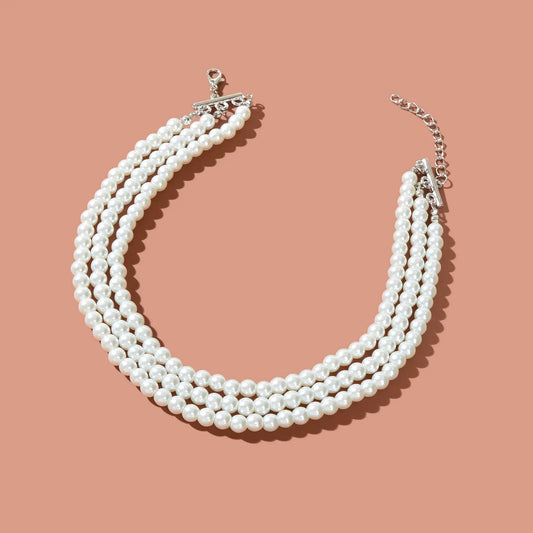 Elegant Wedding Jewellery Imitation Pearl Layered Beads Collar Necklace Feelontop Jewellery