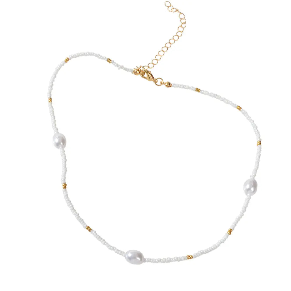 Bohemian Jewellery Handmade White Black Beads Pearl Short Choker Ethnic Necklace Feelontop Jewellery