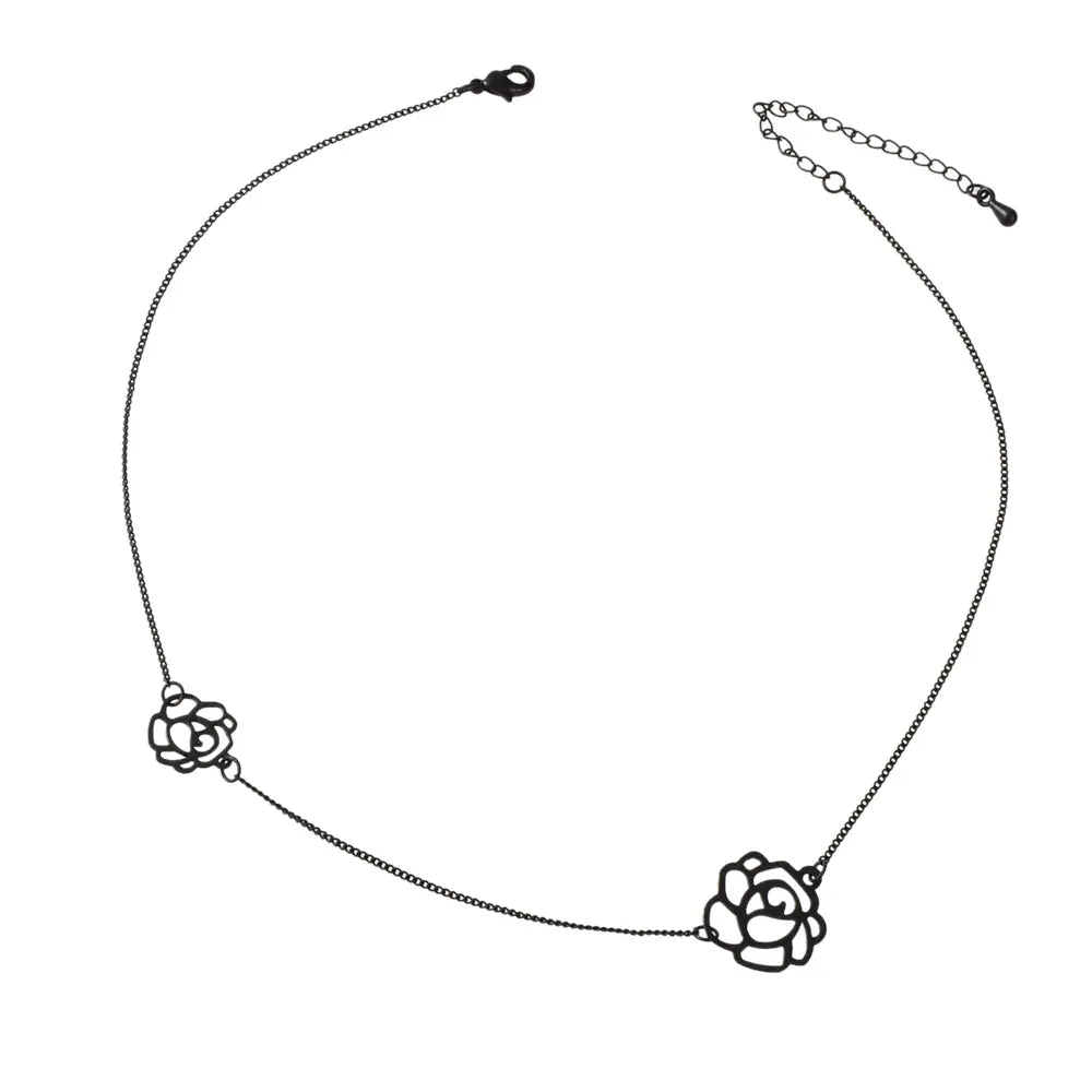Retro Black Gold Chain Flower Collar Necklace Women Short Choker Accessories Feelontop Jewellery