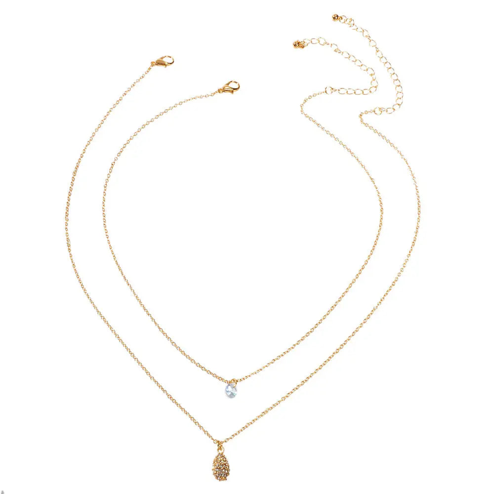 2 pcs Fashion Women Jewellery Rhinestone Decor Gold Chain Water Drop Necklace Feelontop Jewellery