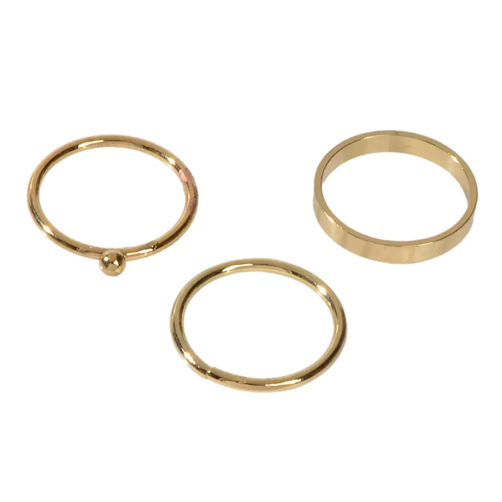 Stackable 3 pcs Gold Metal Minimalist Finger Ring set Multiple Rings Bulk Pack Feelontop Jewellery