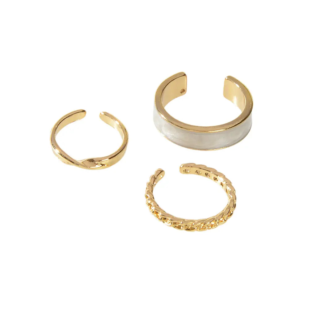 3 pcs Retro Stackable White Enamel Midi Knuckle Ring set Multiple Bulk Pack Ring Feelontop Jewellery