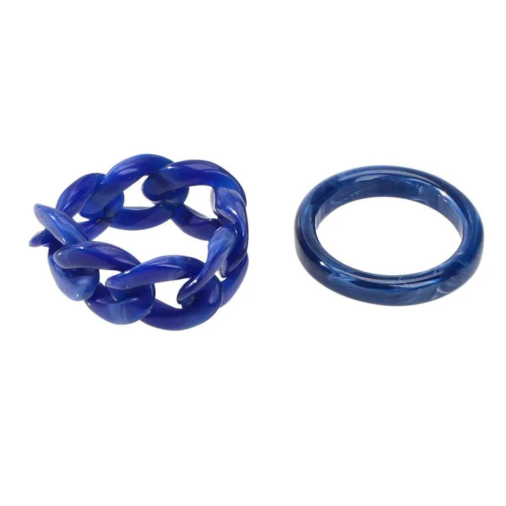 2pcs Trendy Jewelry Blue Brown Geometric Stackable Multiple Midi Finger Ring Set Feelontop Jewellery