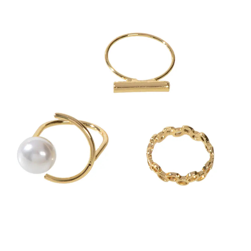 3 pcs Pearl Decor Gold Midi Finger Knuckle Rings set Teens Party Jewellery Gift Feelontop Jewellery