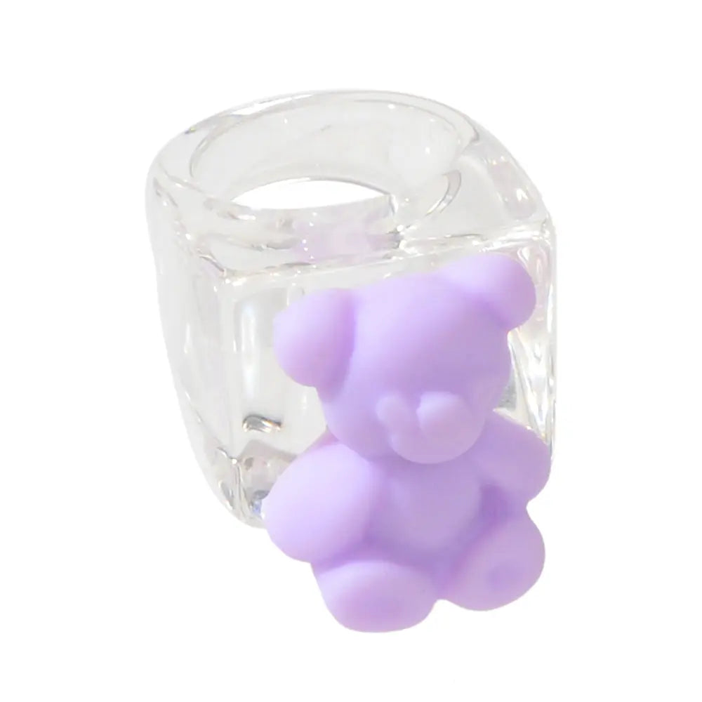 3D Cartoon Purple Orange Bear Plastic Transparent Chunky Trendy Finger Ring Gift Feelontop Jewellery