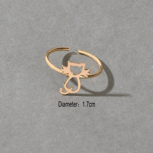 Cute Gold Plated Cat Finger Open Ring Minimalist Jewellery Dainty Gift for Women Feelontop Jewellery