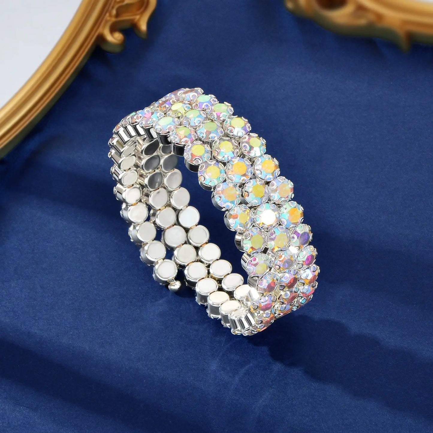 Luxurious Sparkling Zircon Decor Silver Layered Bracelets Bangle Wedding Jewelry Feelontop Jewellery