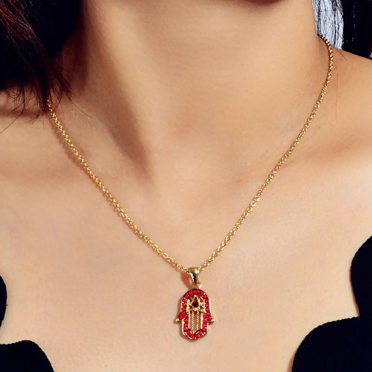 Gold Chain Red Beads Hamsa Hand Charm Necklace Good Luck Success Amulet Jewelry Feelontop Jewellery