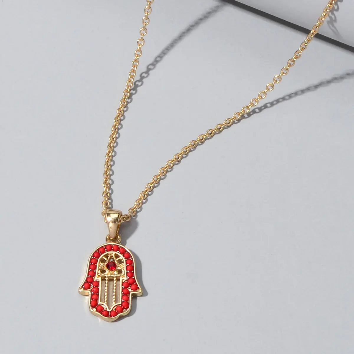 Gold Chain Red Beads Hamsa Hand Charm Necklace Good Luck Success Amulet Jewelry Feelontop Jewellery