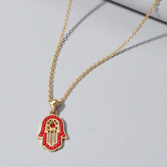 Gold Chain Red Beads Hamsa Hand Charm Necklace Good Luck Success Amulet Jewelry Feelontop Jewellery