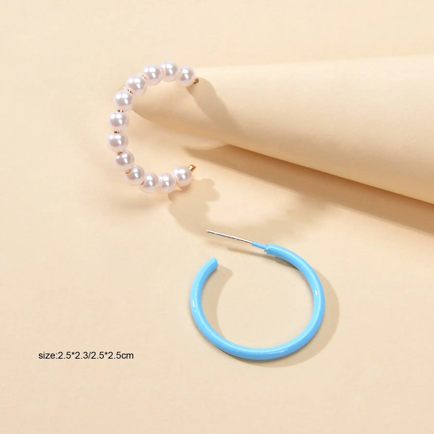 Blue Circle Pearl Asymmetric Trendy Hoop Earrings Women Party Designer Jewellery Feelontop Jewellery