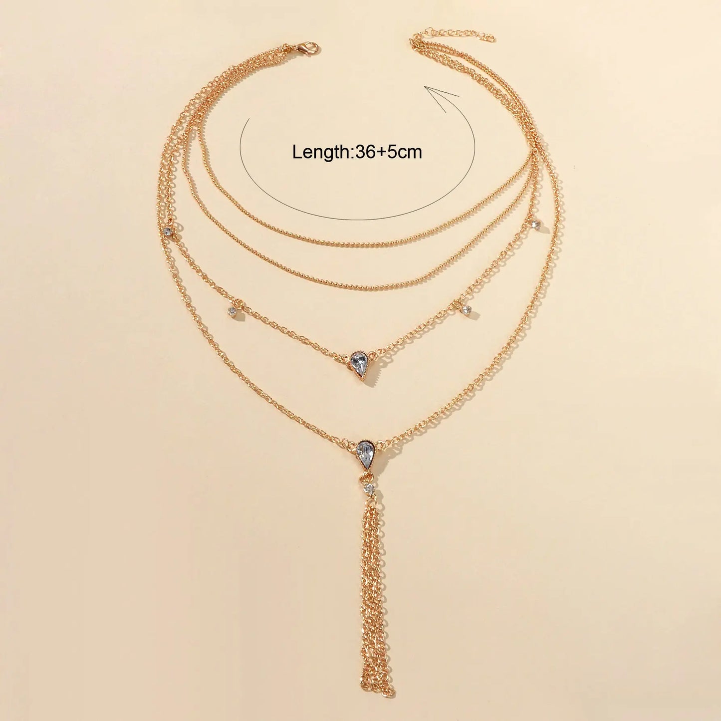 Statement Jewellery Rhinestone Multi-layer Gold Chain Tassel Pendant Necklace Feelontop Jewellery